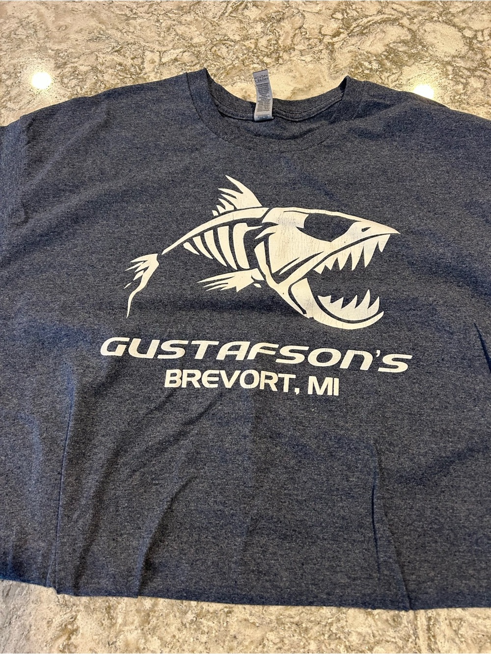 Gildan Navy Short-Sleeve Tee with White Fish Skeleton Graphic